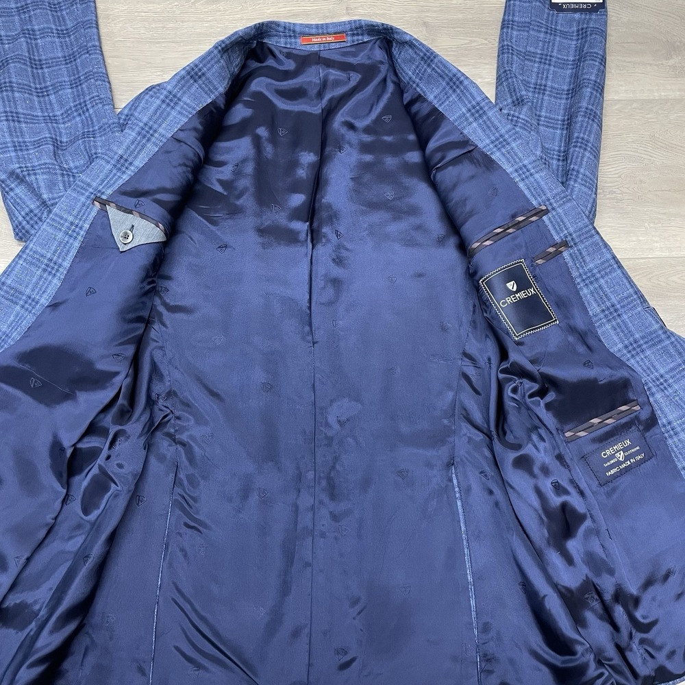 Cremieux Blue Plaid Sport Coat Men Sz 41L Cotton Linen Wool NEW - Picture 7 of 10